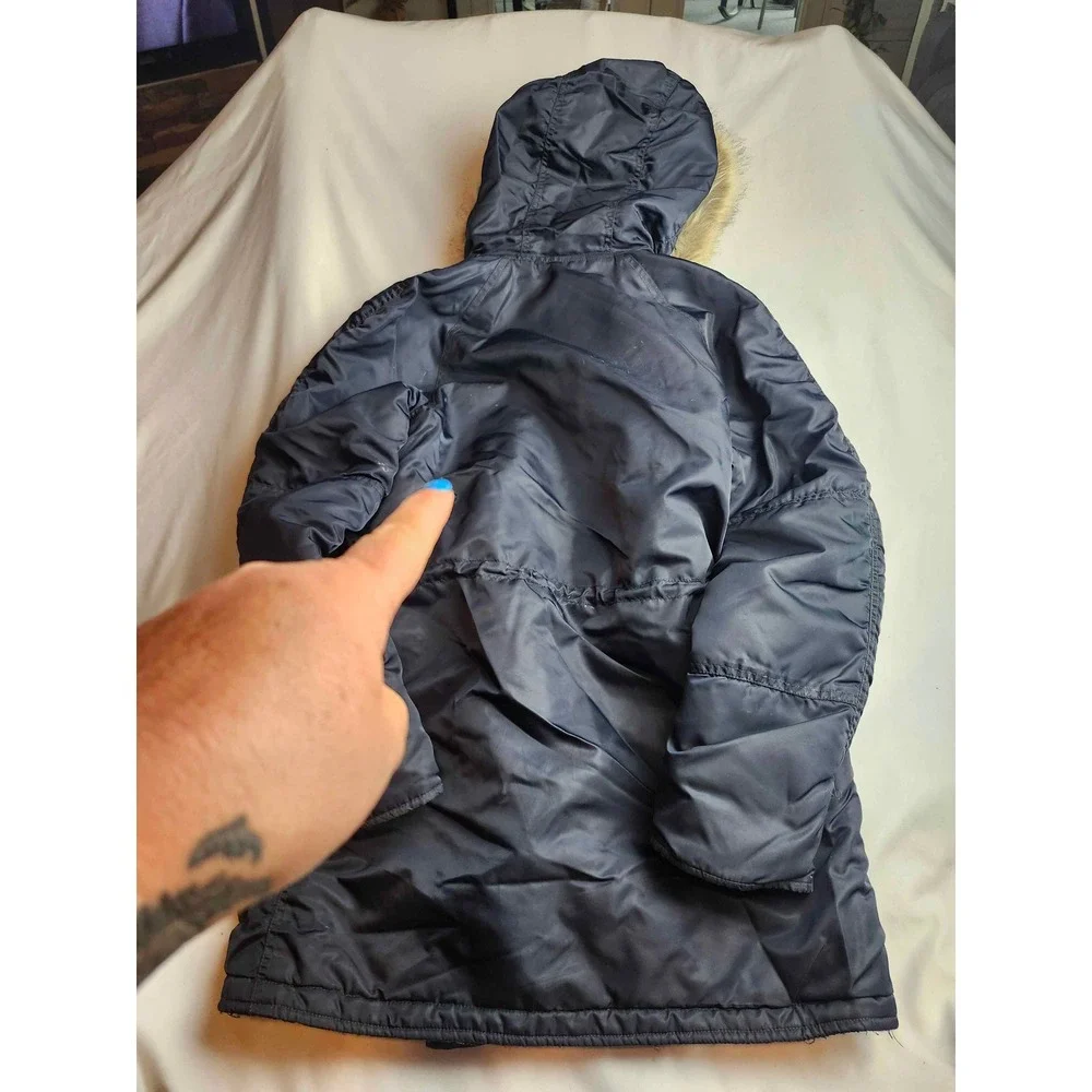 J. Crew Mens N-3B Snorkel Parka Navy Blue Faux Fur Hood Winter Coat XS